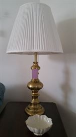 One of pair of STIFFEL brass lamps and shades