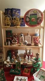 Christmas room with tons of ornaments, dishes, linens etc