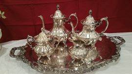 Lancaster Rose by Poole - GORGEOUS Butlers tray, Coffee pot, Tea pot, Covered creamer and Sugar.  