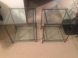Set of heavy metal and glass side tables