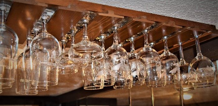 The bar is filled with sparkling glasses!  Some etched, but all are in excellent condition and beautiful.