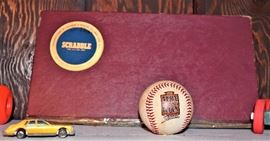 Vintage "Scrabble" board and baseball