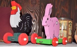 Rooster and Bunny wooden pull toys
