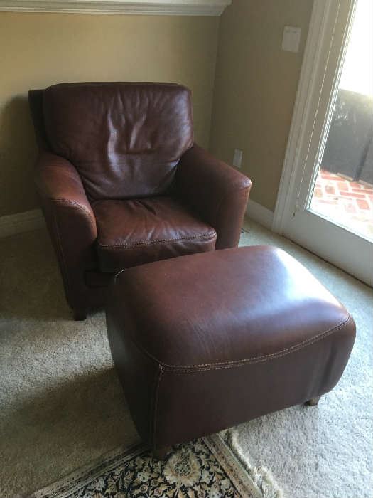 Italian Leather Chair with Ottoman