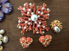 Kenneth Jay Lane Coral Enamel Branch Brooch
