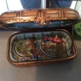 Vintage Limoges Miniature French Picnic Basket & Dishes