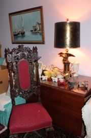 Vintage Chair, Lamp, Chest of Drawers & Decorative
