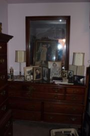 Dresser, matching Mirror and Pair of Lamps