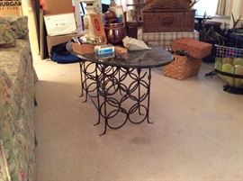 UNIQUE MID CENTURY WROUGHT IRON WINE RACK WITH A GLASS TOP