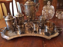 ANTIQUE TRIPLE PLATE TEA SERVICE WITH EXTRAS