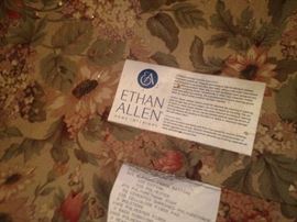 ONE OF TWO IDENTICAL VINTAGE ETHAN ALLEN SOFAS. THEY NEED CLEANED AND OR REUPHOLSTERED. FOR SALE AHEAD OF TIME. BEST OFFER CALL ME 586-675-5739