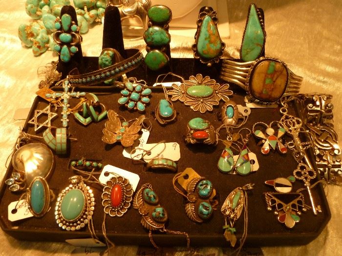 Nice selection of turquoise in sterling silver. Signed Lee Yazzie (Navajo)i bracelet
