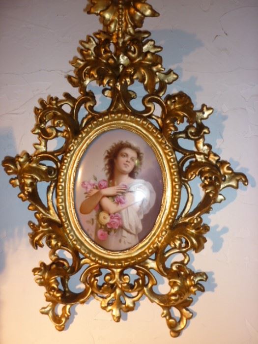 Rococo gilt hand painted signed European porcelain.  Gorgeous