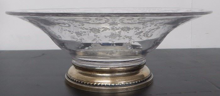 Cambridge glass centerpiece bowl with sterling silver base.