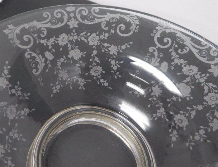 Lovely centerpiece depression glass bowl with sterling silver base.