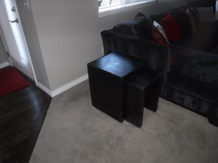 LEATHER INFLUENCE NESTING END TABLES.