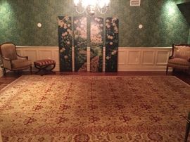Dining Room Rug - 17’6’ x 11’9” in size - Hand Made. Next to Hand Painted Screen - 4 Panels