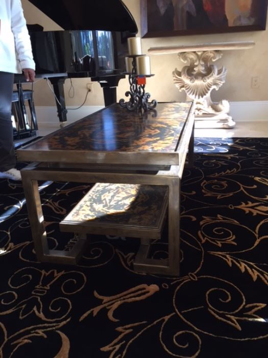 Tortoise shell style coffee table brass mounting