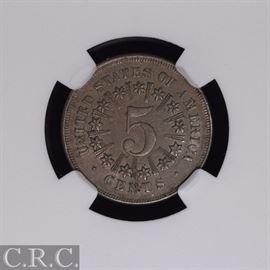 1867 "RAYS" SHIELD FIVE CENT 