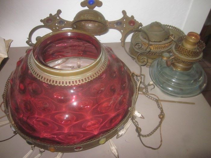 Cranberry Glass Hanging oil Lamp