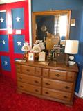 Back Bedroom Dresser sold separately, 2 maple chest, lots of lamps, picture frames and clothes, shoes, etc.