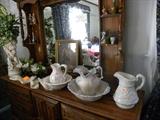 Matching Dresser, Chest, Double Bed. Several decorator items, arrangements, figurines, shoes, clothes, books/hardback/paperback/
ladies white chair.....