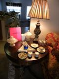 Antique Table, lamps, Masonic Lodge items.......
