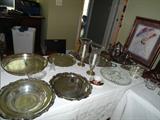 Sterling candelabra's w/etched glass chimney's. Several silver-plated large platters, silver set w/matching tray., etc....