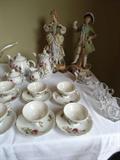 Vintage Figurines, Coff/Tea Set - Rose/Made in Japan. Pressed glassware,
Laftin angels, glass serving trays...