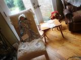 Parson Chair with vintage/1900 China Doll passed down t/o the family...
Child's table and 2 chairs.
Antique Doll was a gift to Mattie Anderson Hayes in the early 1900's from her PaPa...Lots of history..........
