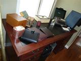 Office Desk with vintage 1950's manuel typewriter, office items....