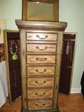 Beautiful Jewelry Cabinet w/7 drawer storage and side cabinets, mirrored.