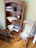 Small bookcase, books, child's rocker, toys, etc...
