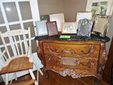 Beautiful French Console/table w/cultured marble top...Lots and lots of frames......