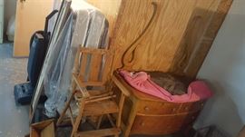 Beautiful dresser with Harp mirror, Wooden rocker, folding bed and vac