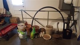 Dempster Well pump, Wagon and Concrete goose