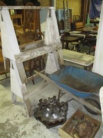 WHEEL BARROW AND SAW HORSES