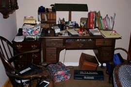 Desk with Desk Chair, Lamp and Office Supplies
