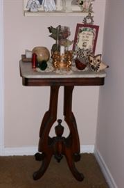 Small Marble Topped Side Table & Decorative