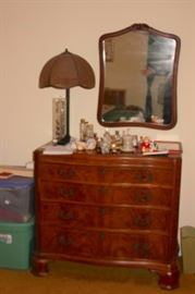 Dresser, Mirror, Lamp, Toiletries