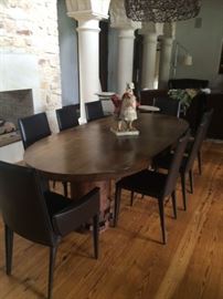 Table is custom made from from one piece of wood and post our from Antique grain mill