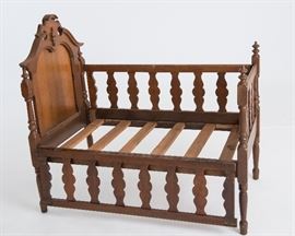 Antique, Walnut, Victorian Baby Cradle.  Mattress included.  This antique walnut spindle cradle is absolutely adorable. The mattress has been custom made to fit the cradle and has never been used.