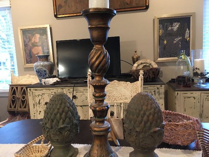 Acorn finial decor and large candlestand