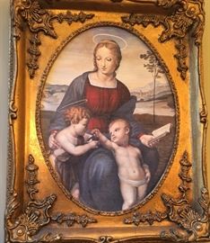 Gold Gilt Framed Oval Madonna and child Art