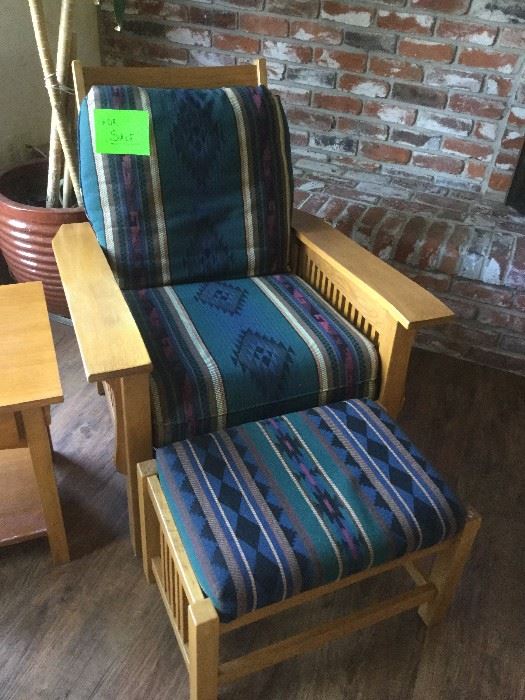  Contemporary solid oak Morris chair with footstool $175