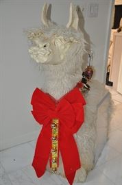 4 foot Lama with acrylic overlay table decorated for Christmas 