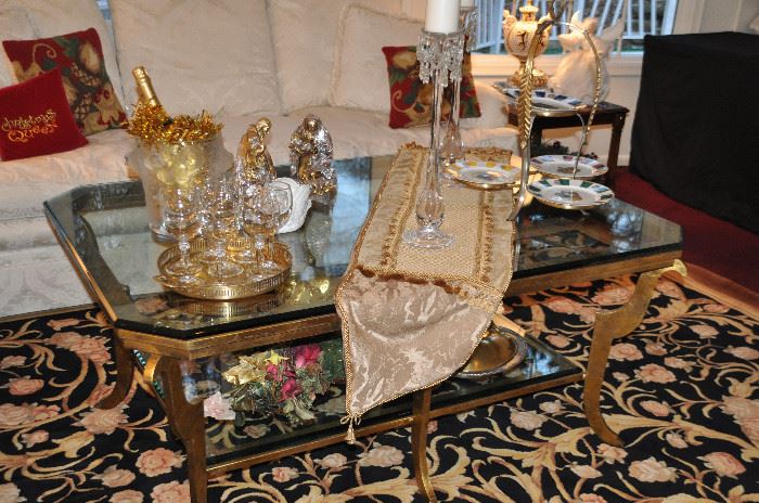 Two Tier Brass and Beveled Glass Coffee Table