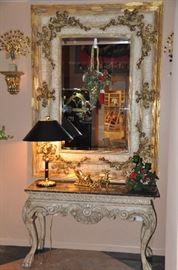 Inviting foyer table and fantastic oversized mirror