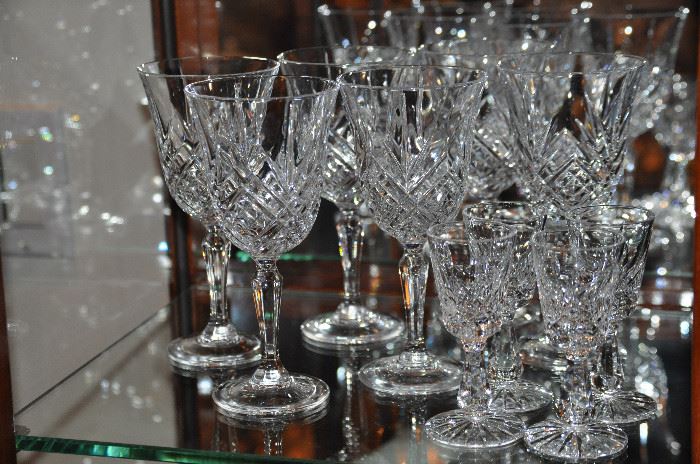 Many sets of crystal stemware to choose from
