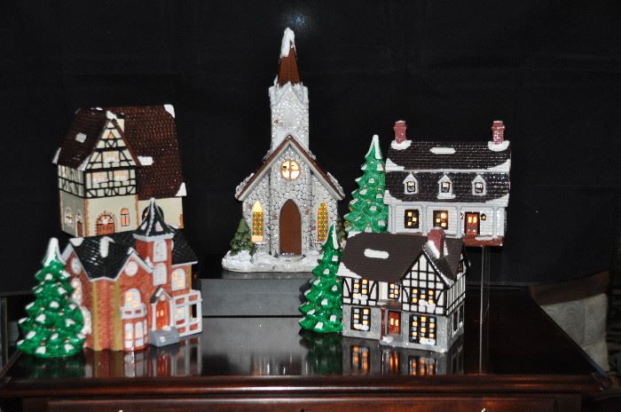 Terrific Ceramic Lit Christmas Village Houses